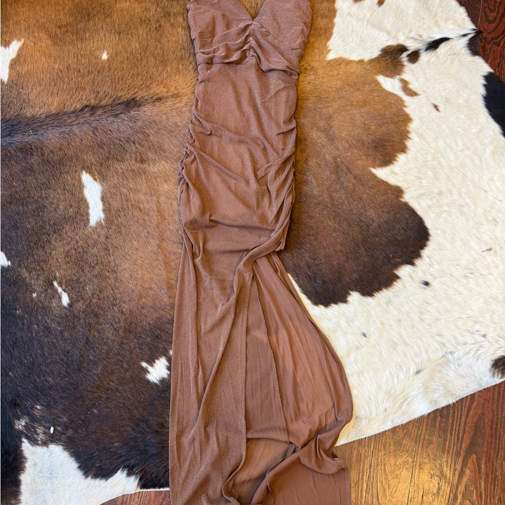 Elegant Brown Ruched Gown